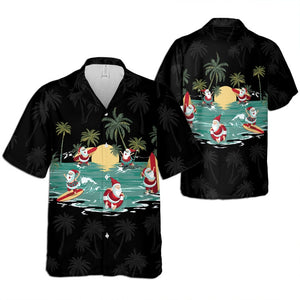 Santa Is Surfing On The Beach - Hawaiian Shirt