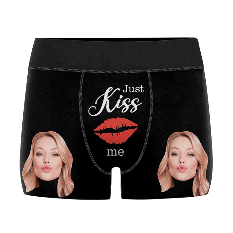 Custom Photo Just Kiss Me - Gift For Husband, Boyfriend - Personalized Men's Boxer Briefs