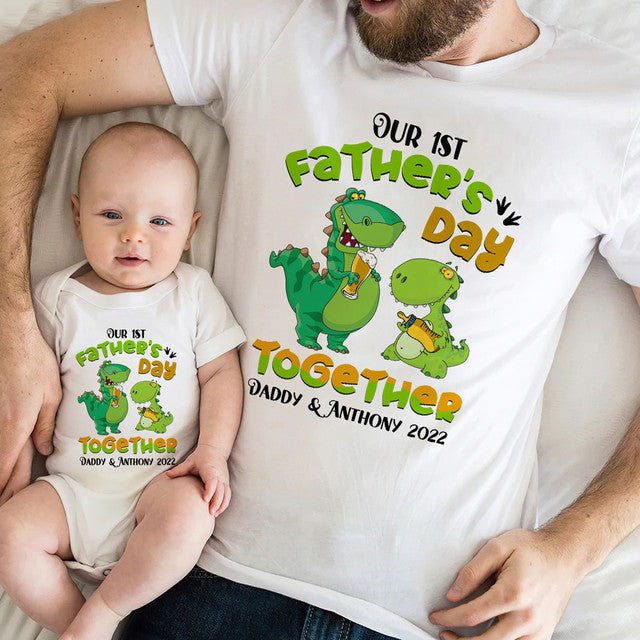 Our 1st Father's Day Dinosaurus Father's Day Baby Onesies Personalized Gift For Dad