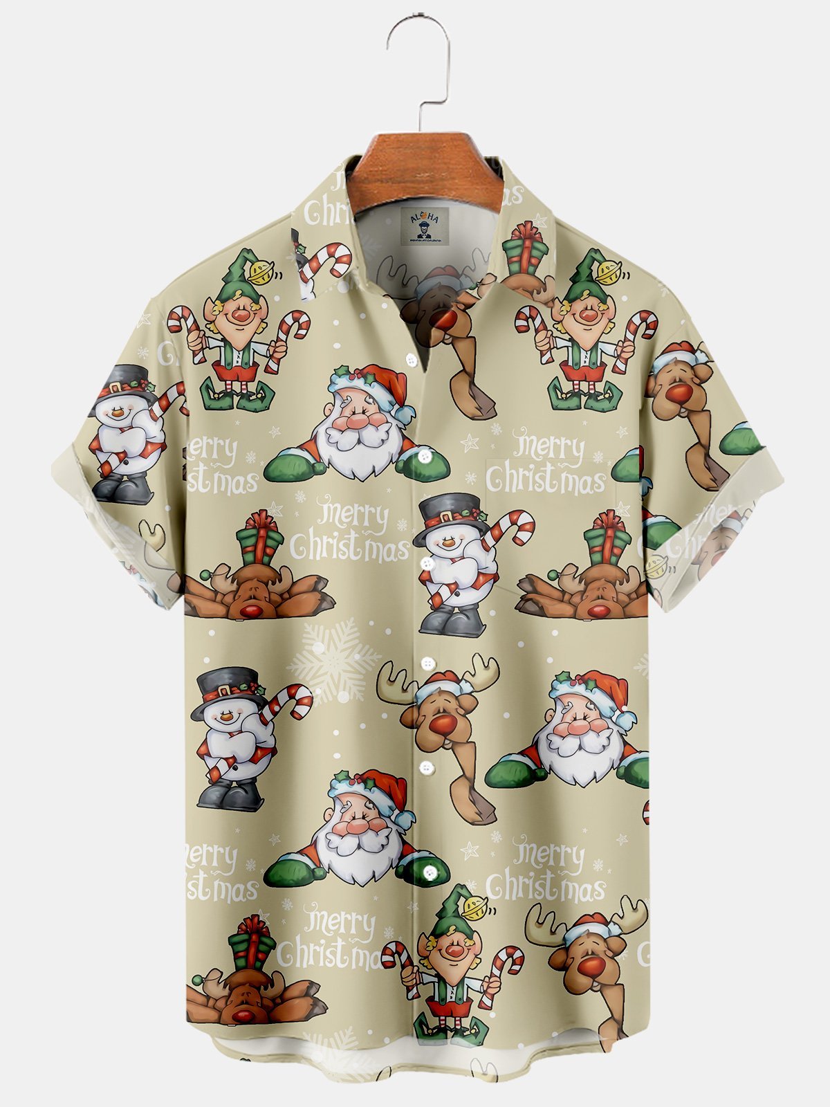 Christmas Fun Santa Snowman Elf Khaki Color - Hawaiian Shirt