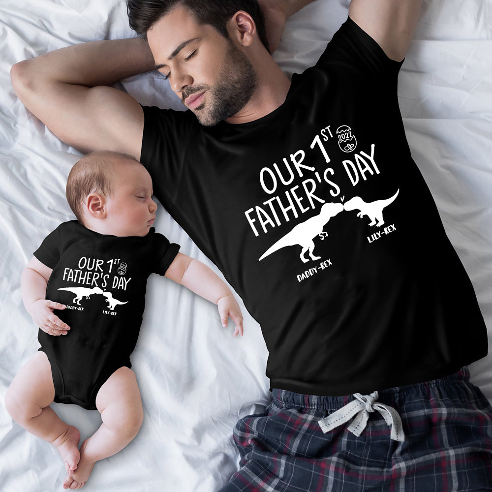 Our Father's Day Dinosaur Cute Father's Day Baby Onesies Personalized Gift For Daddy And Me